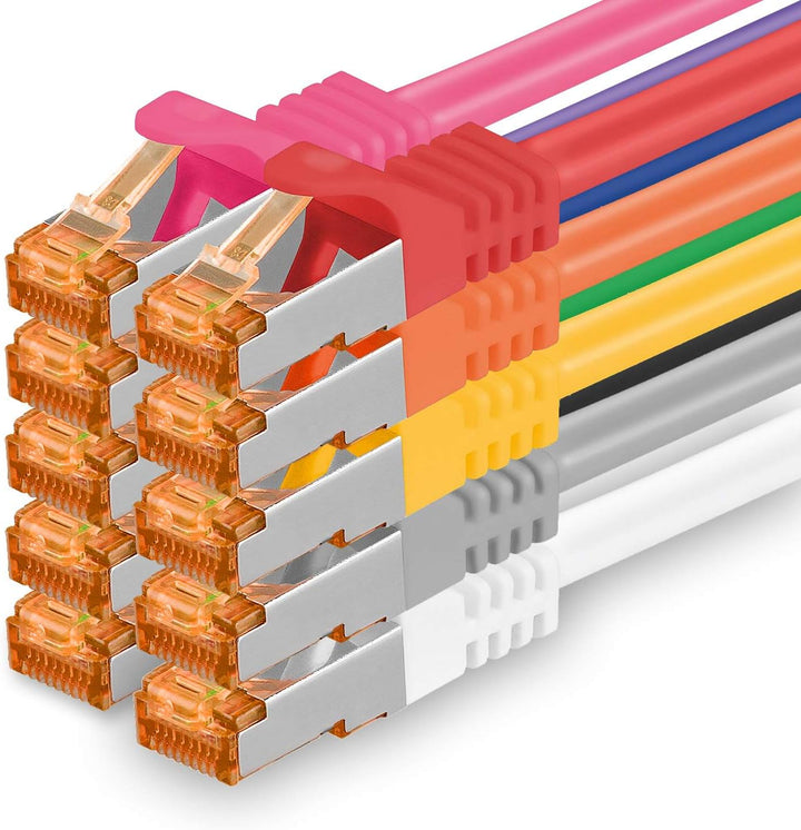 3,0 m - Cat.7 Netzwerkkabel 10-Farben - 10 Stück Gigabit Ethernet LAN Kabel 10000 Mbit s Patchkabel