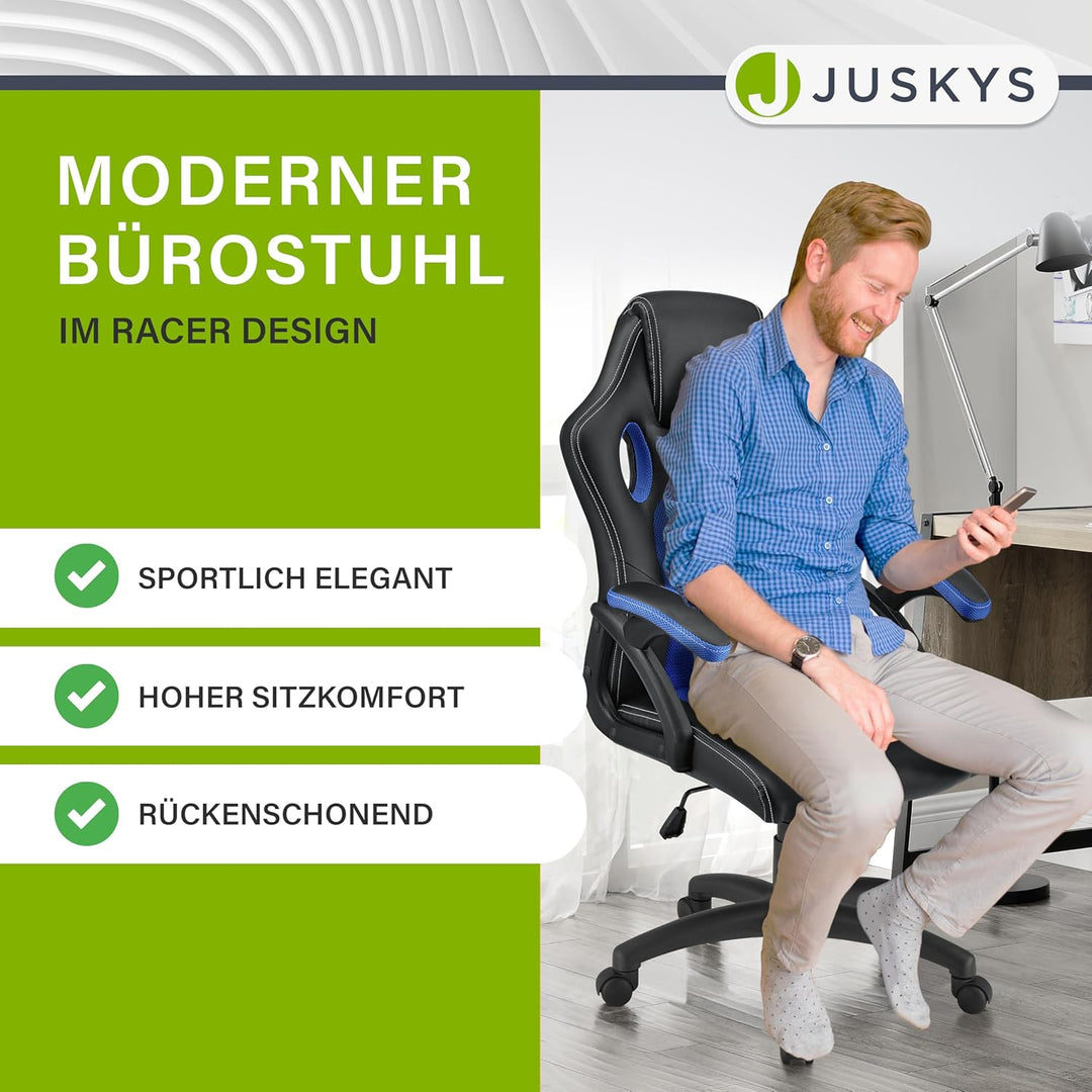 Juskys Racing Schreibtischstuhl Montreal ergonomisch höhenverstellbar & gepolstert 120 kg belastbar
