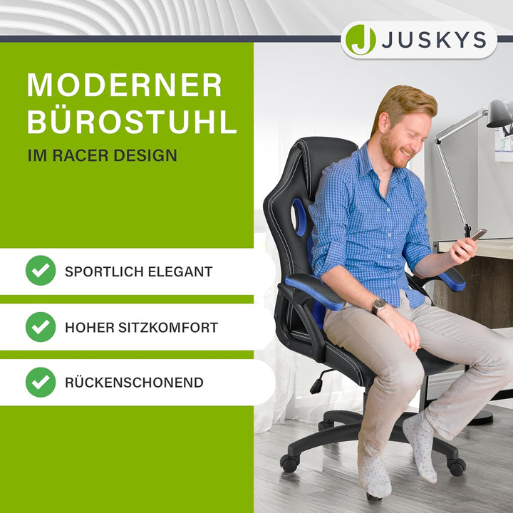 Juskys Racing Schreibtischstuhl Montreal ergonomisch höhenverstellbar & gepolstert 120 kg belastbar
