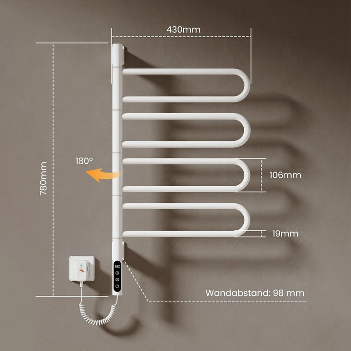 EMKE Handtuchheizkörper Elektrisch 78 x 43 cm, WiFi Smart Thermostat elektrischer Badheizkörper, 180