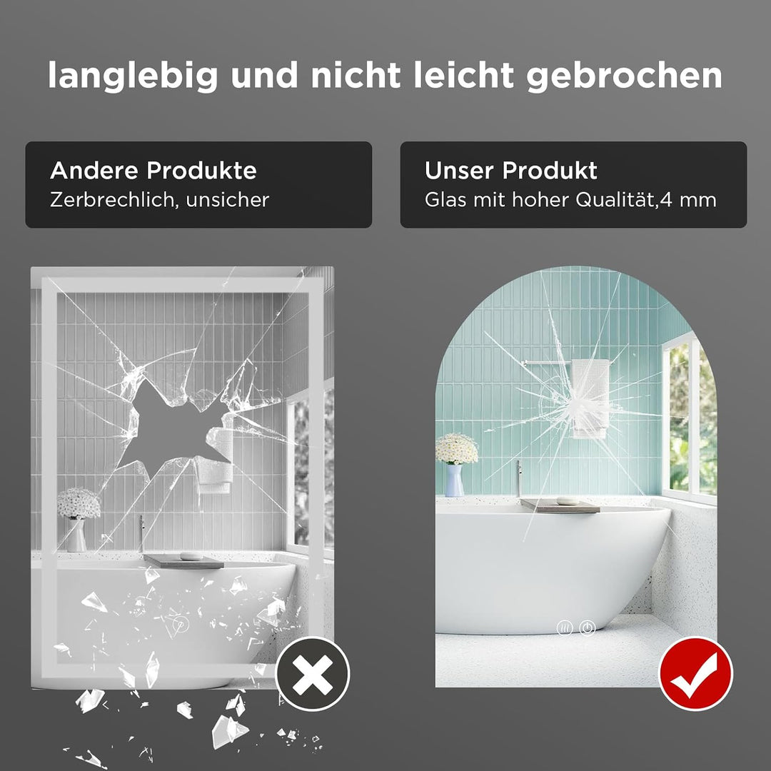 SANYCASA Bogenförmiger Touchspiegel 75x50 cm – LED Badezimmerspiegel mit Anti-Beschlag, 3 Farbtemper