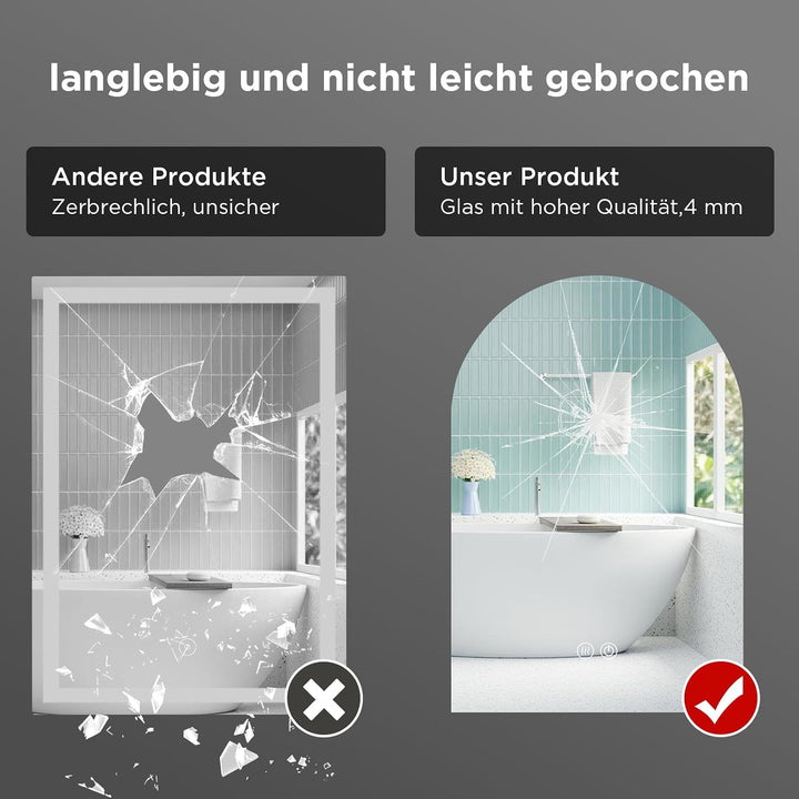 SANYCASA Bogenförmiger Touchspiegel 75x50 cm – LED Badezimmerspiegel mit Anti-Beschlag, 3 Farbtemper