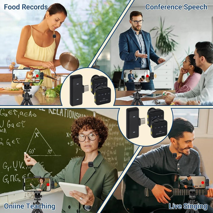 Lavalier Microphone Wireless; Plug-Play Dual Funkmikrofon Mini für iPhone/Android/PC, Aktive Geräusc