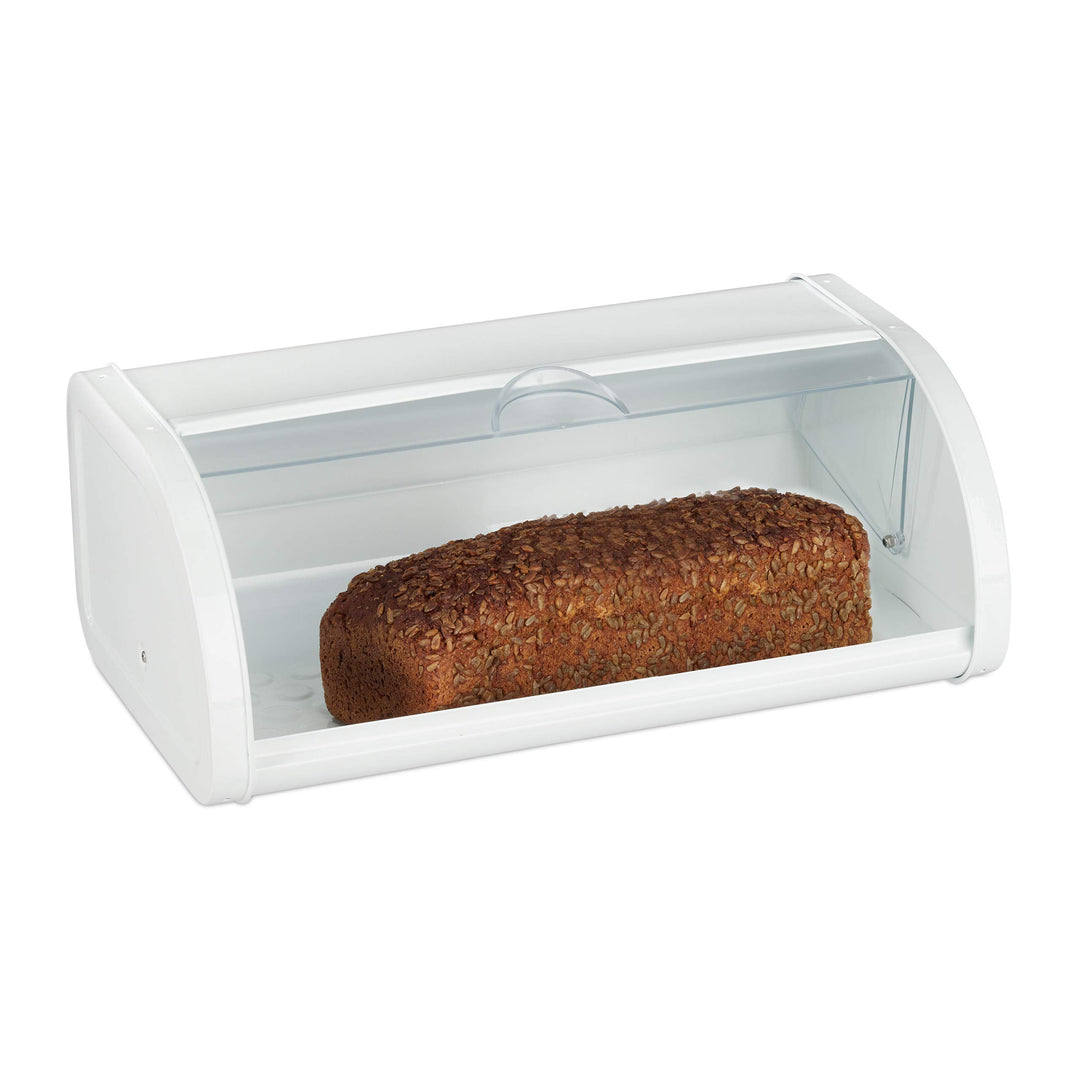 Relaxdays Brotkasten, Brot frisch halten, transparenter Rolldeckel, XL Family Grösse, aus Stahl, lei