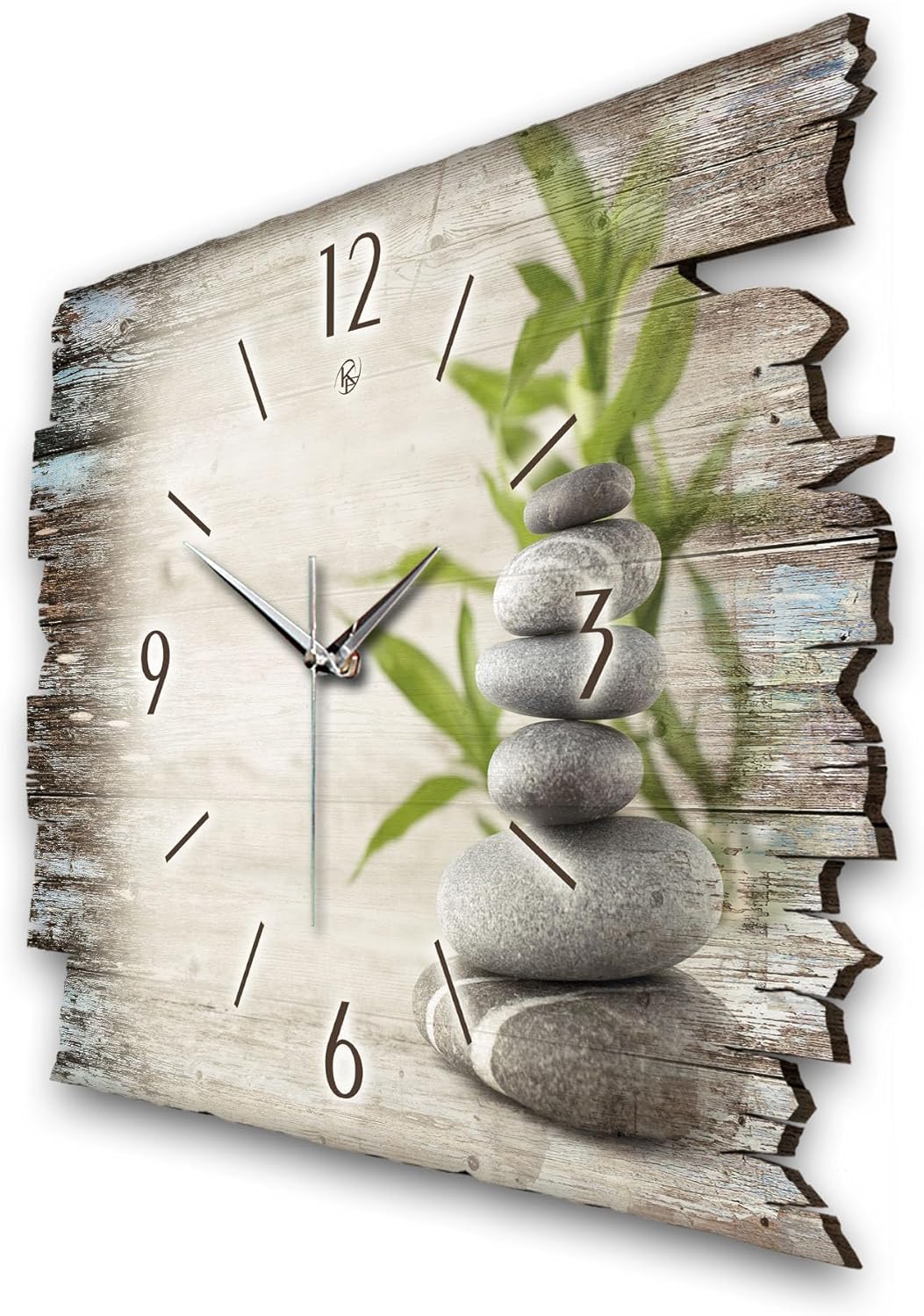 Kreative Feder Designer Wanduhr „Bambus“ aus Holz 40x27cm im Shabby Style Design - Designeruhr mit f