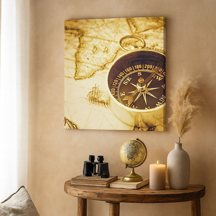ARTTOR Bilder auf Leinwand Kompass alt reisen Reise Leinwandbild 60x60cm Wandbilder Dekoration Wohnz