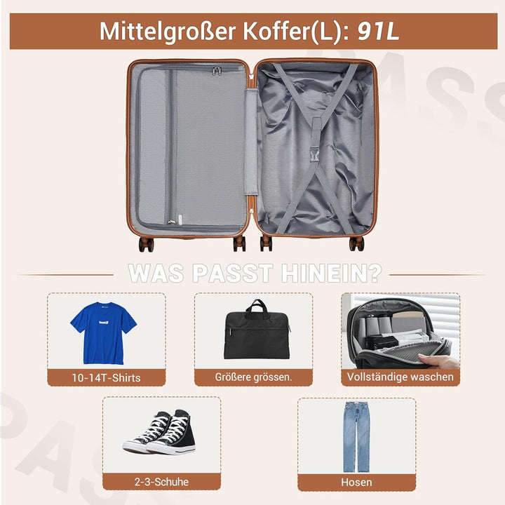 British Traveller Gross Koffer 74.5x49x30.5cm Leichter Reisekoffer aus ABS+PC mit TSA-Schloss, 4 Rol