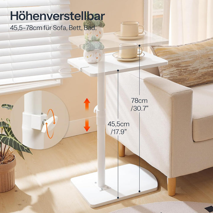 HOOBRO C-Form Beistelltisch Höhenverstellbar von 45,5-78 cm, 360° drehbarer Sofatisch mit Getränkeha