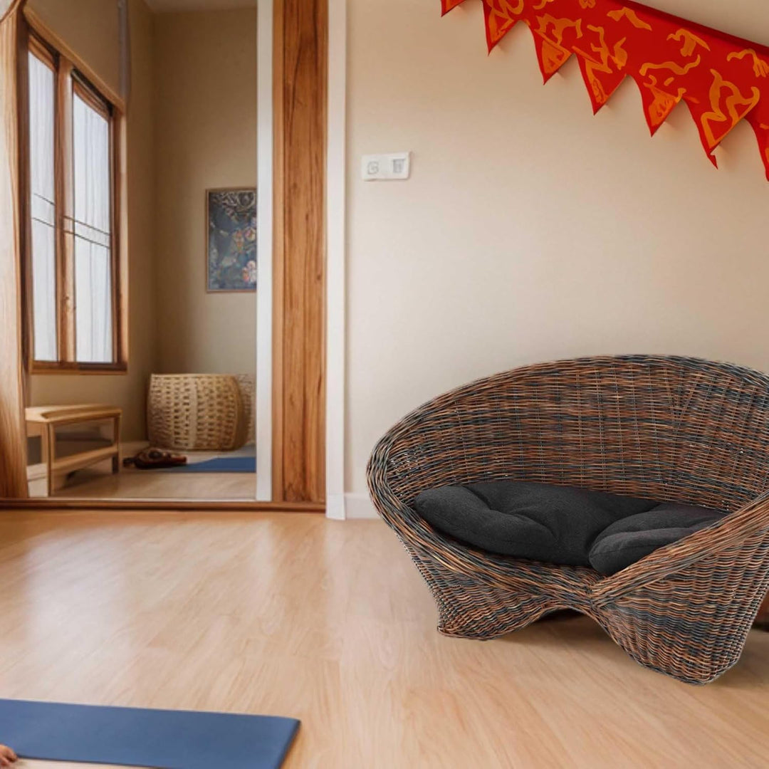 Lotus-Stuhl Meditationssessel aus echtem Rattan/Yoga Sitz zur Meditation Sessel (Schwarz Braun mit K