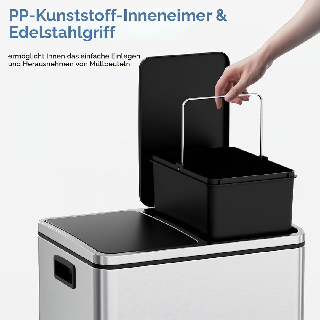 Clevich Mülleimer Küche 2 x 15 Liter, Mülltrennsystem 2 Fächer 30L für Recycling und Abfall, Treteim