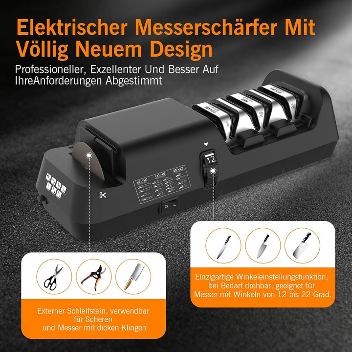 Elektrisch Messerschleifer mit Einstellbarem Winkel 12–22° für Küchenmesser