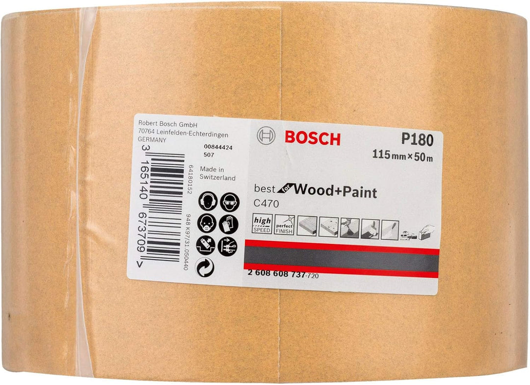 Bosch Professional Schleifrolle für Holz und Farbe (93 mm, 50 m, Körnung 180, C470), Körnung 18