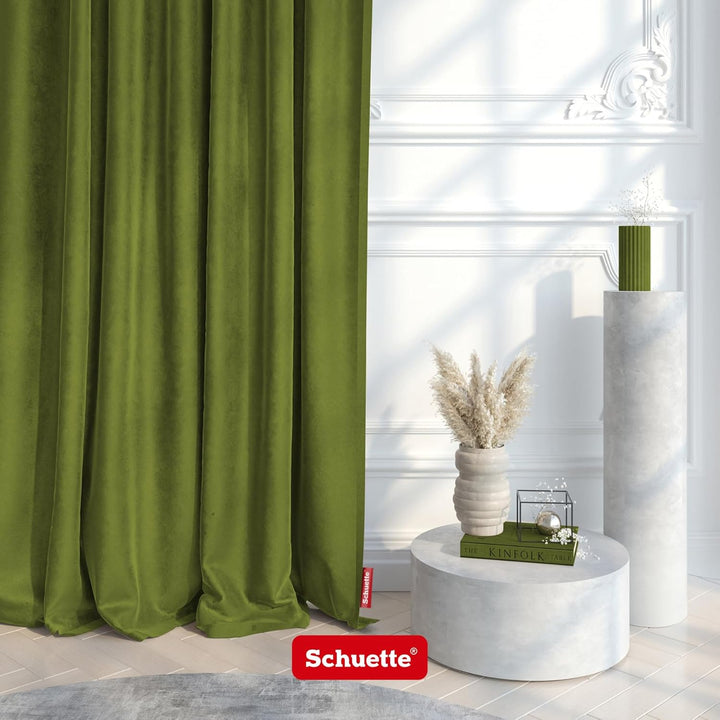 Schuette® Verdunkelungs-Vorhang Gardine mit Ösen ● Millenium Velvet: Olives Garden (Grün) ● 135x130c