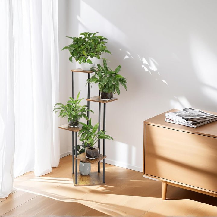 LEADZM 5 Etagen Pflanzenständer Blumenständer, Metall Holz Blumenhocker Blumentreppe Blumenregal, Bl