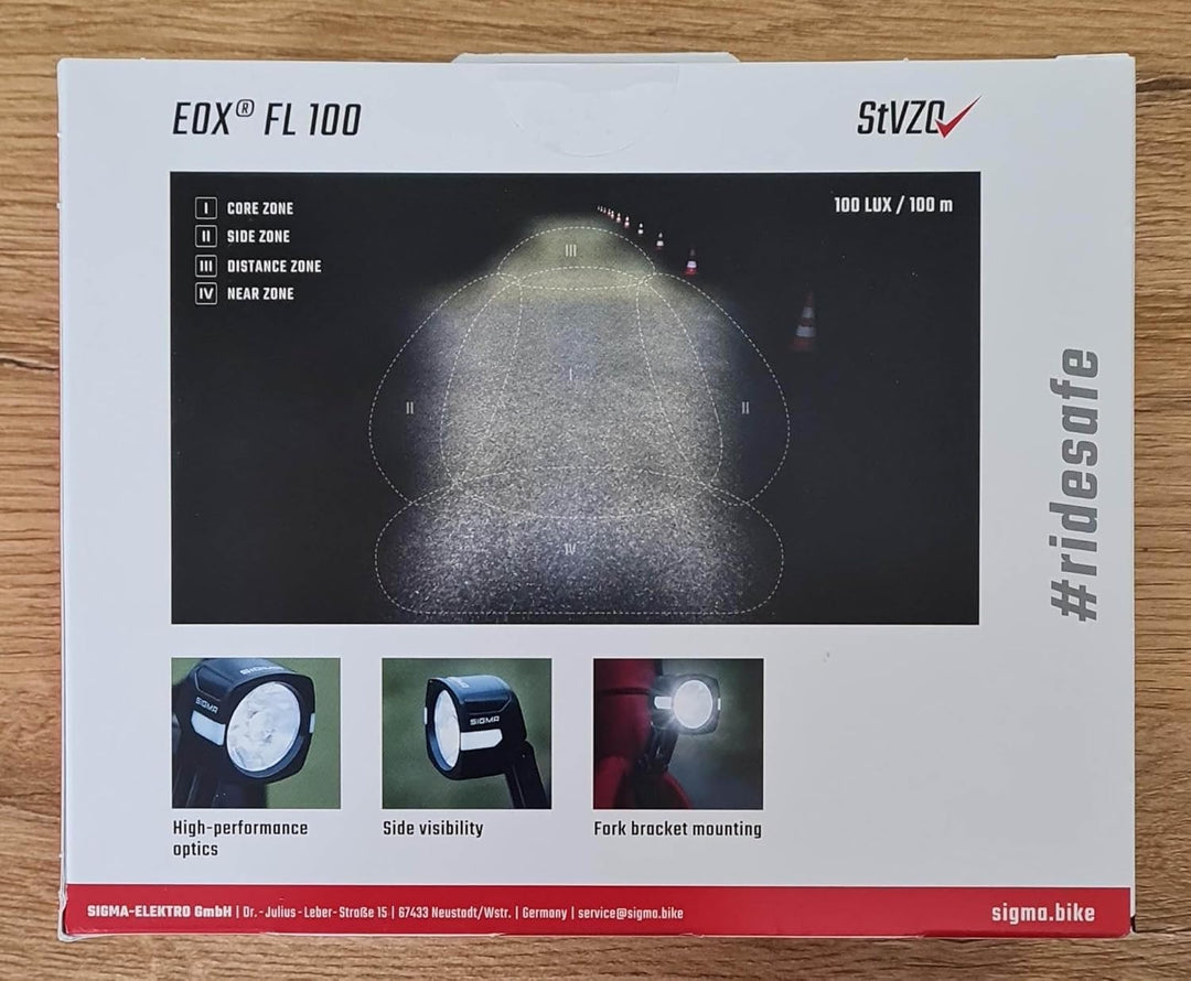 SIGMA EOX FL 100 | StVZO zugelassene Beleuchtung für E-Bikes | E-Bike Frontleuchte mit 100 LUX und O