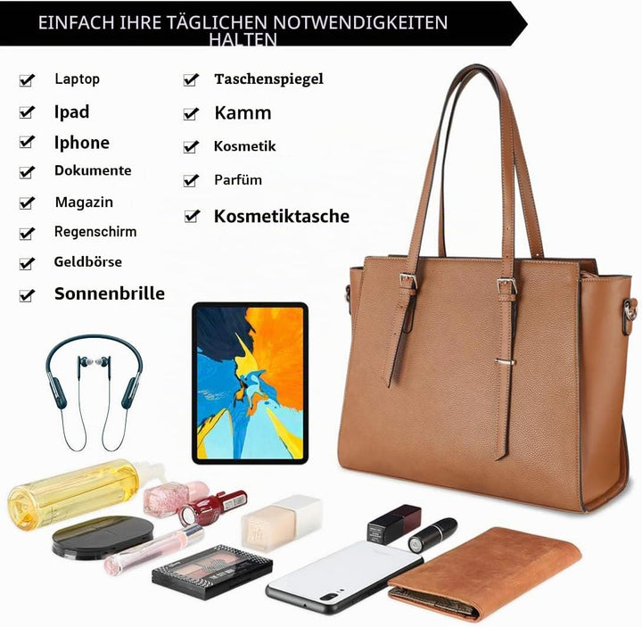 NEWHEY Handtasche Damen Shopper Damen Grosse Schwarz Gross Laptop Tasche 15.6 Zoll Elegant Leder Umh