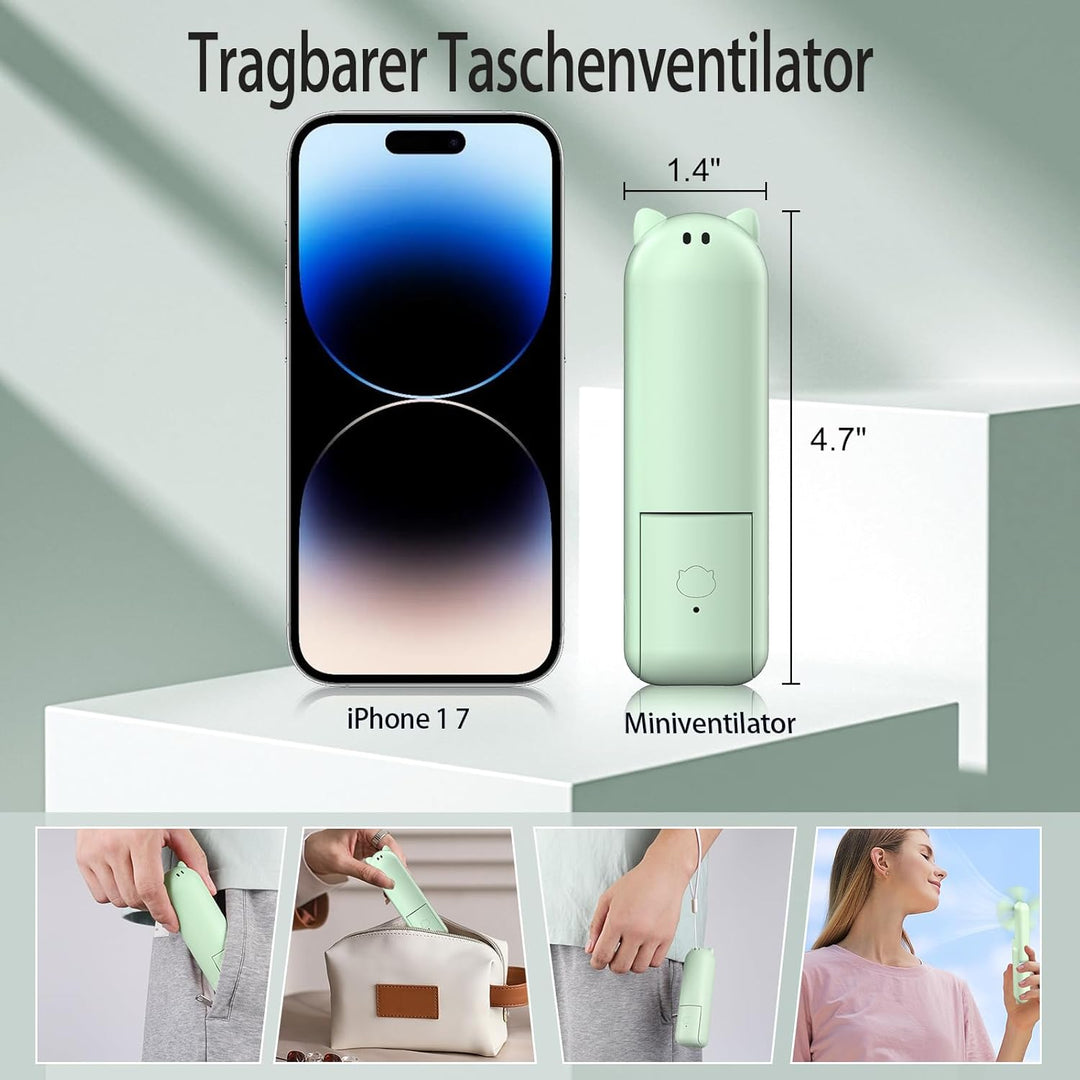 Handventilator to Go, 125g Ultraleichter Taschenventilator Mini, 20H Max Akku mit Powerbank, USB Auf
