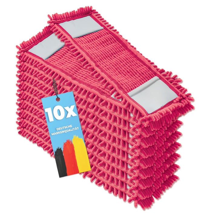 10x Bodenwischer Ersatzbezug - Chenille Wischbezug rot - Wischmopp Chenille aus Mikrofaser für empfi