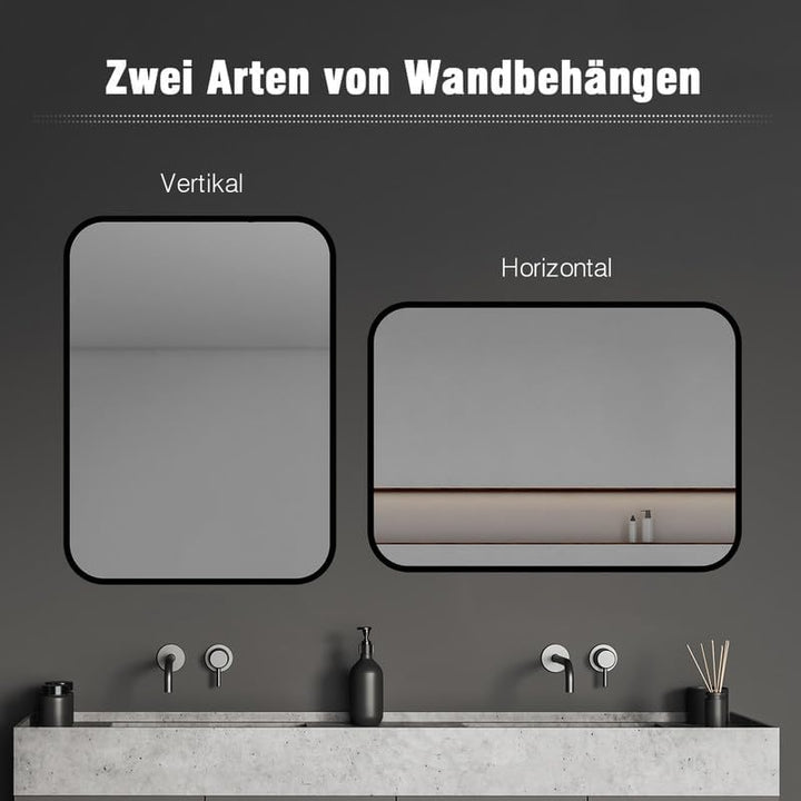 Schwarz Wandspiegel 50x70cm Rechteckiger Metallrahmen Spiegel, Badspiegel Schwarz Wandmontage Badezi
