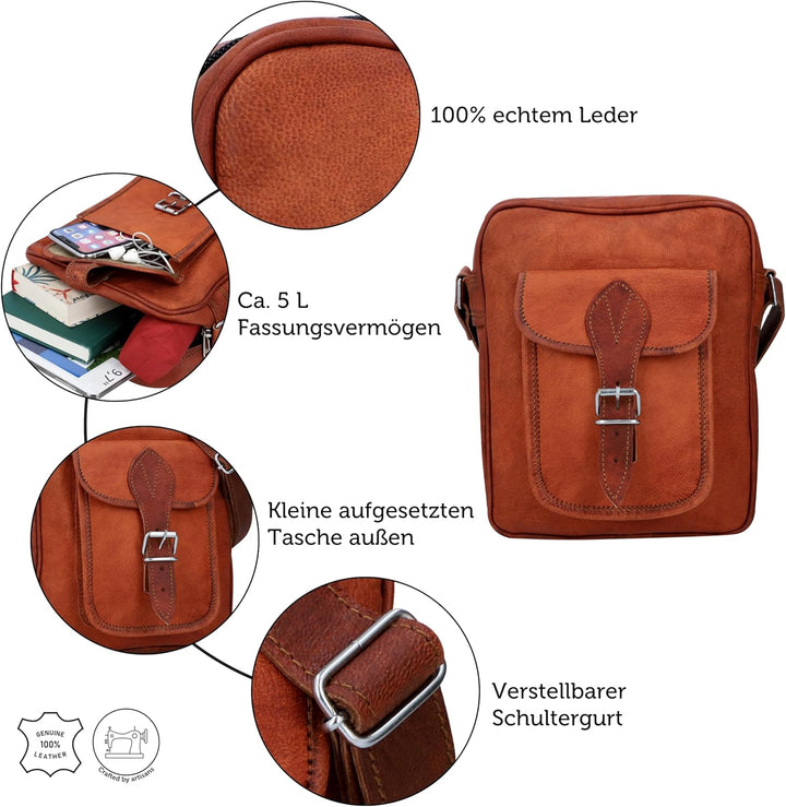 Gusti Umhängetasche Leder - Frank Handtasche Ledertasche Vintage Braun Leder Damen