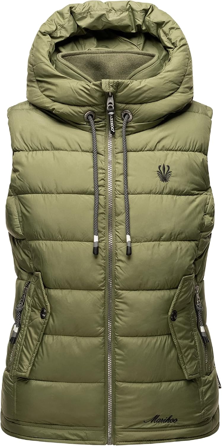 MARIKOO Damen leichte Übergangsweste Steppweste mit Kapuze Taisaa XS-3XL XS Olive, XS Olive