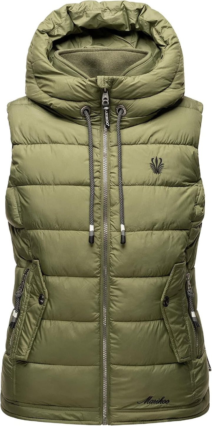 MARIKOO Damen leichte Übergangsweste Steppweste mit Kapuze Taisaa XS-3XL XS Olive, XS Olive