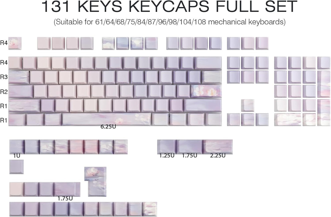 Sunzit PBT Keycaps 130 Tasten Custom Keycaps Cherry Profile Dye-Sub Tastenkappen Set Monet Seerosen