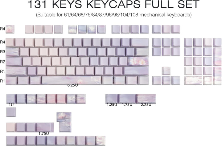 Sunzit PBT Keycaps 130 Tasten Custom Keycaps Cherry Profile Dye-Sub Tastenkappen Set Monet Seerosen