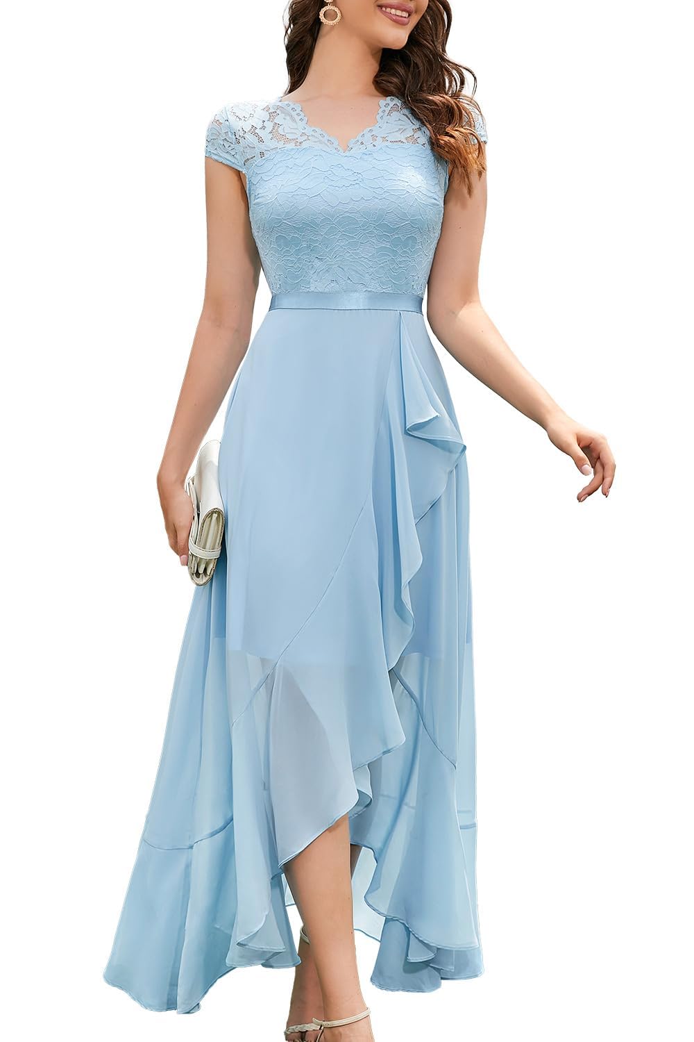 Bbonlinedress Abendkleider elegant für Hochzeit Spitzenkleid Chiffon Hi-Lo Kleid Brautjunferkleid Pa