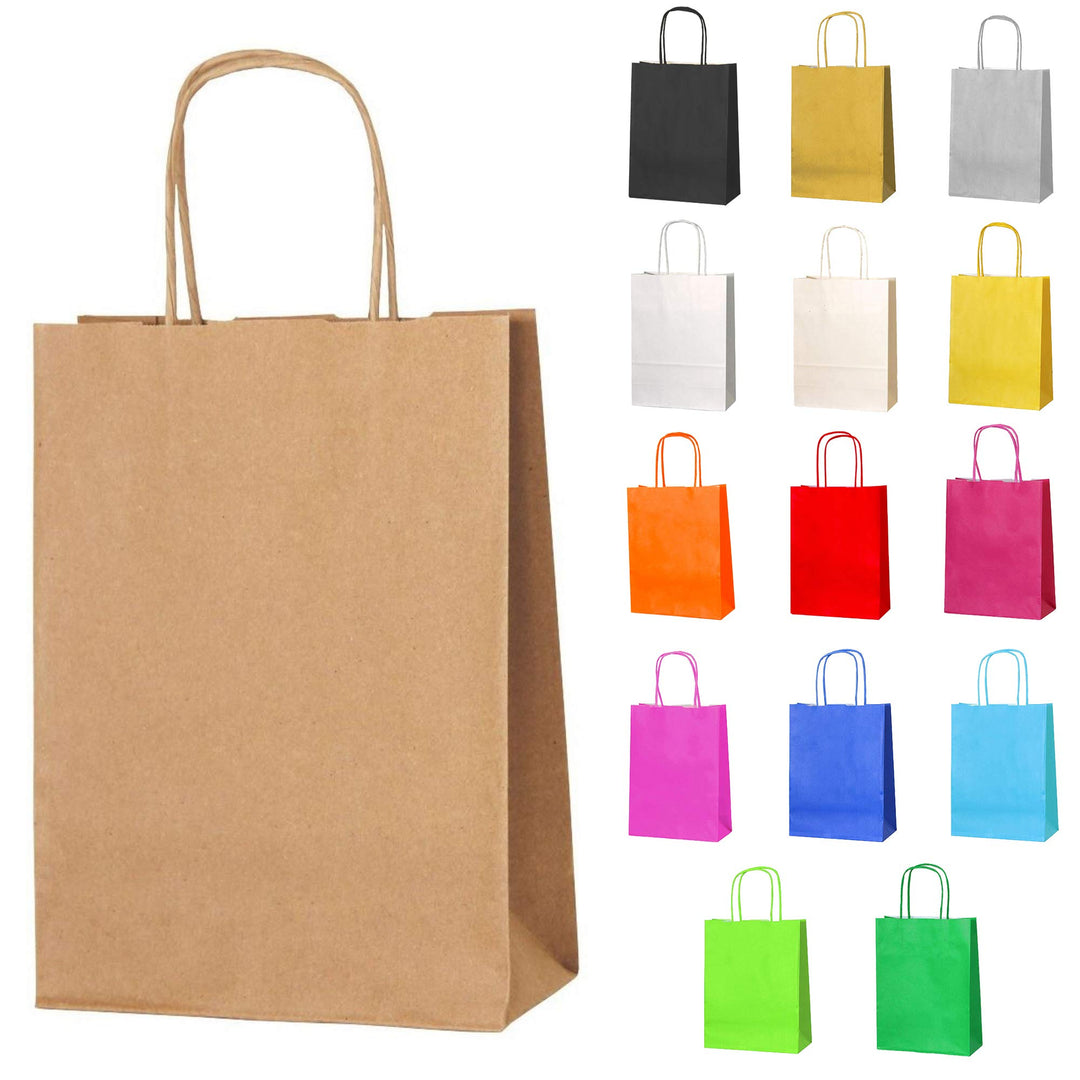 Thepaperbagstore 30 Papiertüten für Partys und Geschenke mit Griffen - Braun - 180x220x80mm