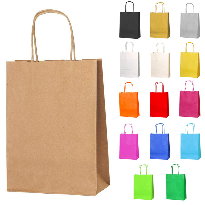 Thepaperbagstore 30 Papiertüten für Partys und Geschenke mit Griffen - Braun - 180x220x80mm
