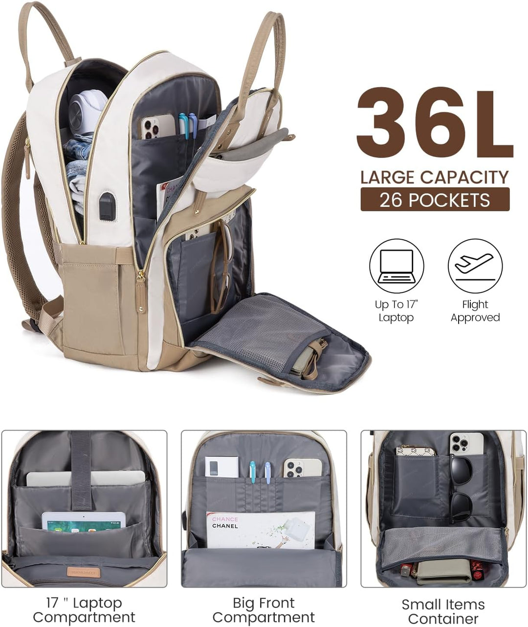 LOVEVOOK Rucksack Damen Gross, Laptop Rucksack 17 Zoll mit Laptopfach, Shulrucksack Mädchen Teenager
