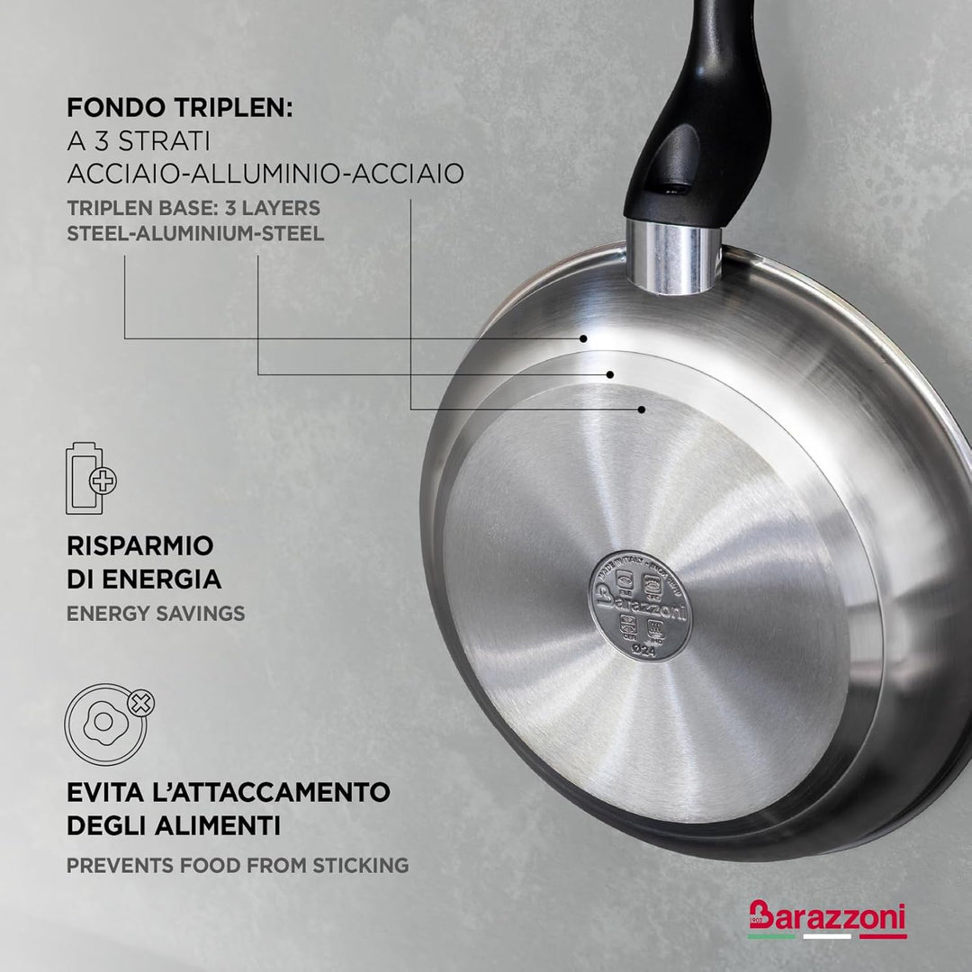 Barazzoni Le Inox Bratpfanne, 24 cm, aus Edelstahl 18/10, Silber, 24 cm ⌀24 cm Pfanne, ⌀24 cm Pfanne