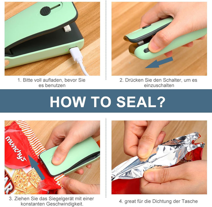 Ankilo Mini Folienschweissgerät, 2 in 1 Wiederafladbar Bag Sealer mit Cutter Versiegelungsmaschine,D
