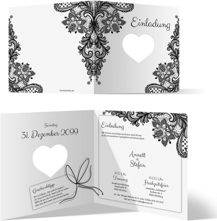 Kartenmachen.de 10 x Lasergeschnittene Hochzeit Einladungskarten Hochzeitseinladungen - Rustikal Sch