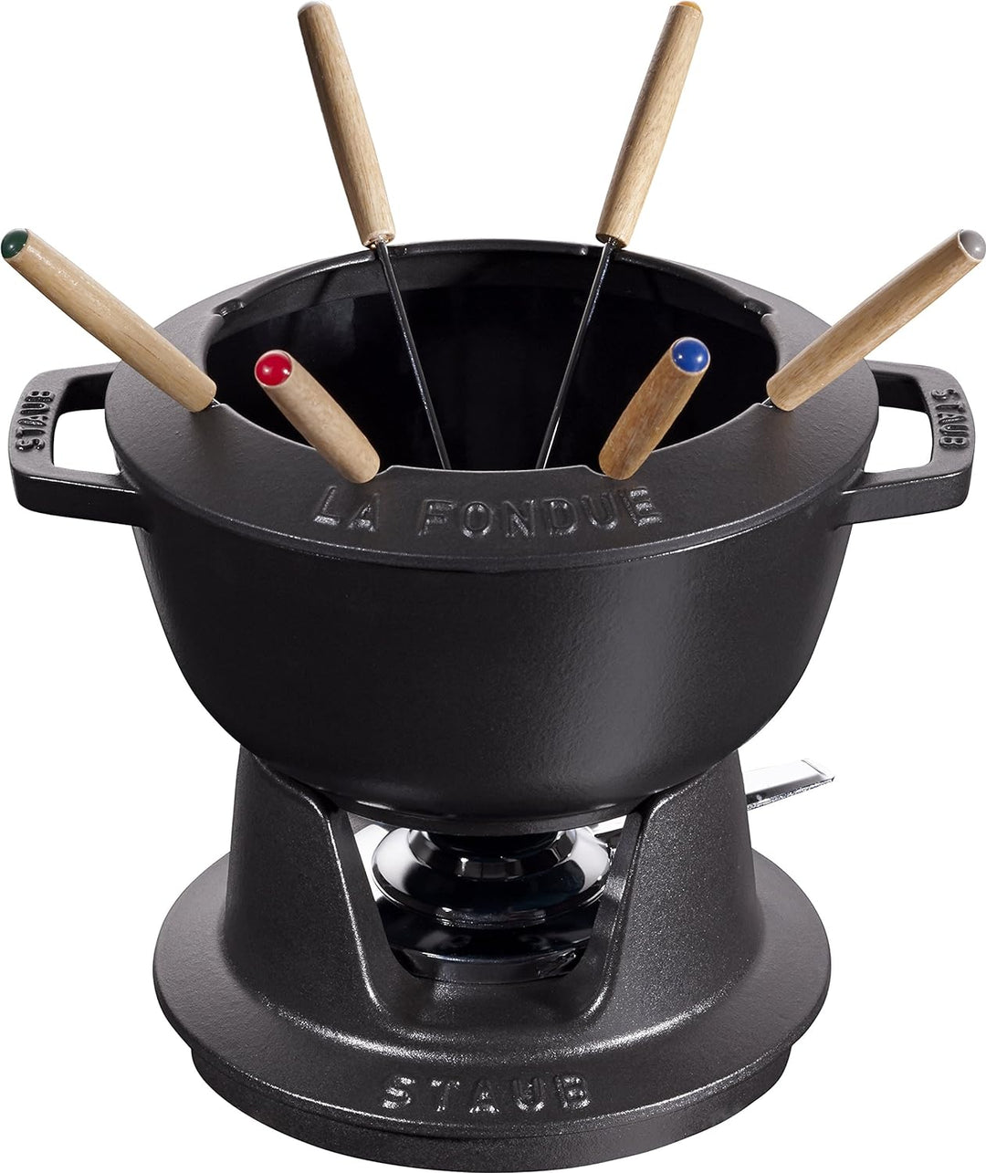 STAUB Fondue Set mit 6 Gabeln, Geeignet für Käse- Schoko- und Fleisch-Fondue, Gusseisen, 20 cm, Schw