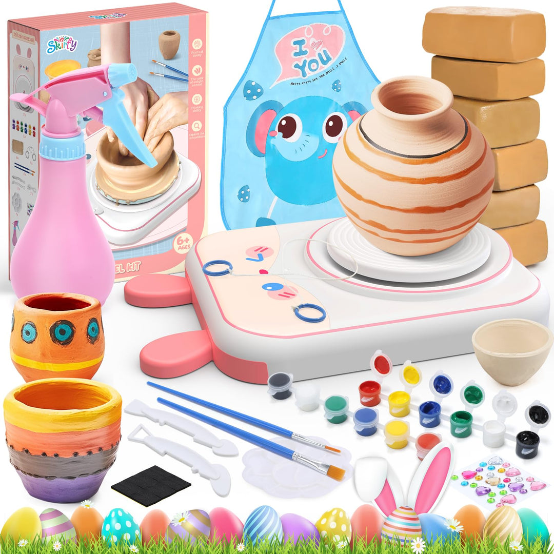 Skirfy Töpferset für Kinder, Töpferscheibe Elektrisch für Kinder, Mini Töpferscheibe mit Töpferton,T