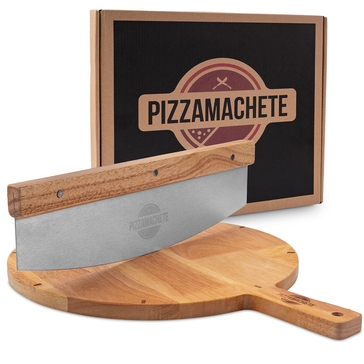 Pizzaschneider + Pizzabrett , Pizza Set bestehend aus Wiegemesser und Pizzaschneidebrett, -Zubehör m