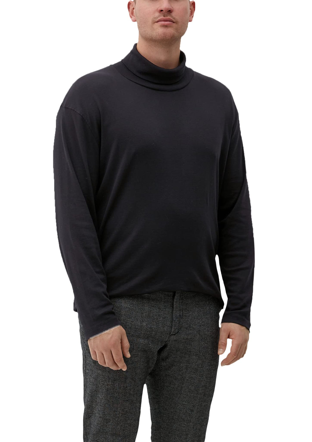 s.Oliver Big Size Herren Geripptes Longsleeve mit Turtleneck XXL Grosse Grössen Schwarz, XXL Grosse