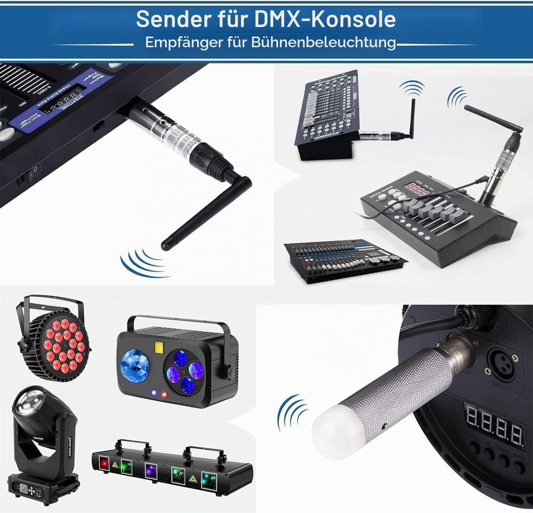 Wireless DMX, Kabelloser DMX512-Empfänger mit integriertem Akku, verwendet mit DMX Controller, für M