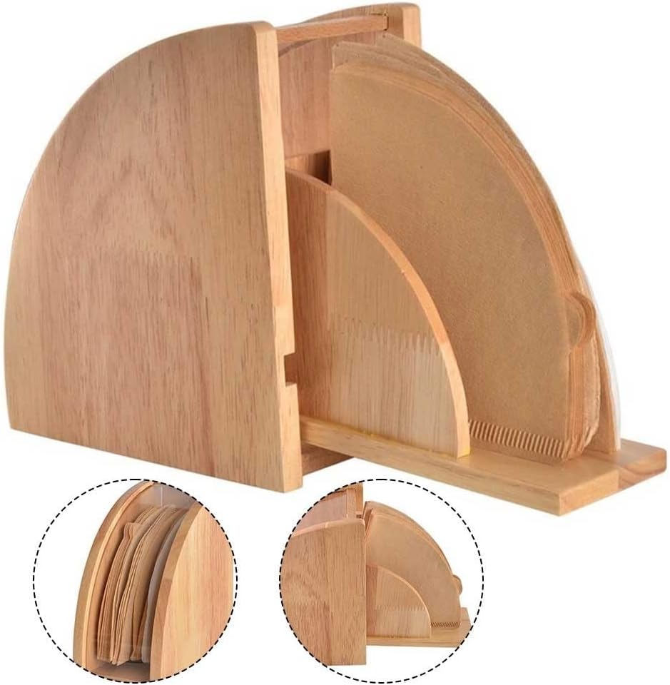 Kaffeefilter-Papierhalter, Holz-Kaffeepapier-Aufbewahrungsbox, fächerförmiger Handtropf-Kaffeefilter