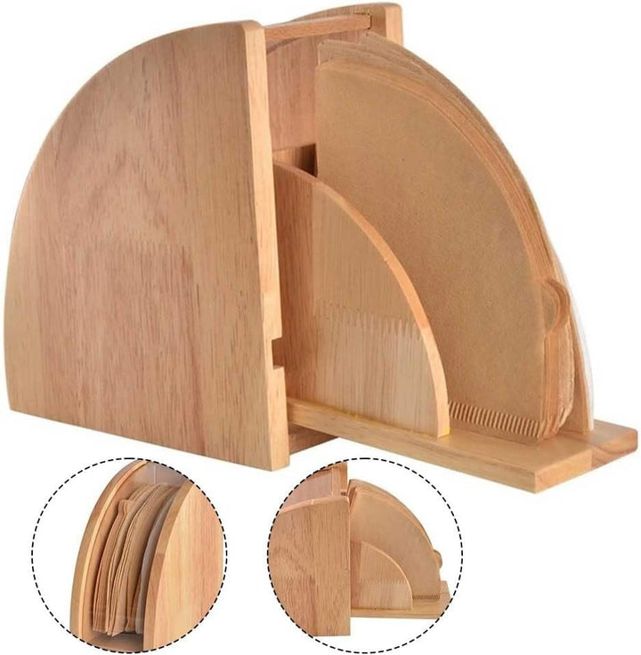 Kaffeefilter-Papierhalter, Holz-Kaffeepapier-Aufbewahrungsbox, fächerförmiger Handtropf-Kaffeefilter