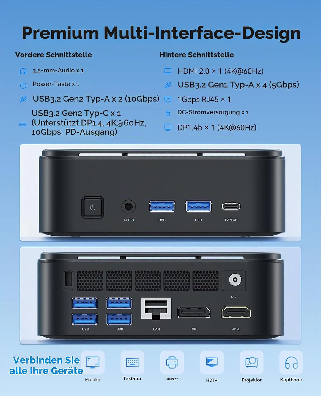 NiPoGi E3B Mini PC W-11 PRO AMD Ryzen Embedded V2748 (8C/16T,MAX 4,3 GHz,Besser als 5825U/7730U) 16G