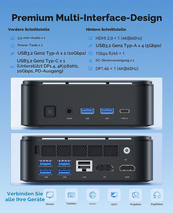 NiPoGi E3B Mini PC W-11 PRO AMD Ryzen Embedded V2748 (8C/16T,MAX 4,3 GHz,Besser als 5825U/7730U) 16G