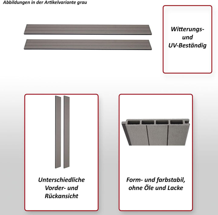 Mendler 4er Set Latten für WPC-Sichtschutz Sarthe-AM, Bretter Windschutz, ca. 1qm - 180cm, anthrazit