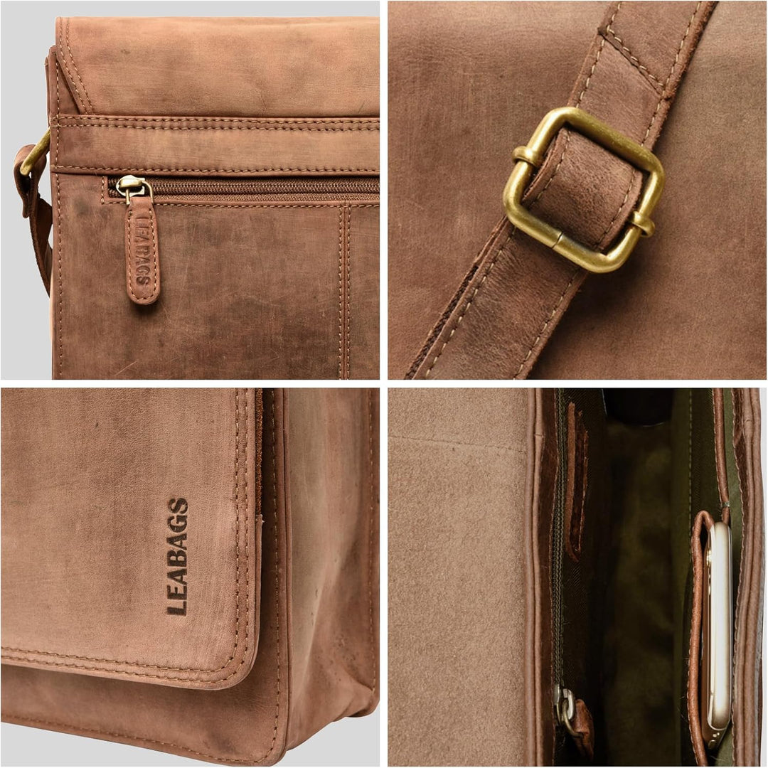 LEABAGS London Umhängetasche Herren Leder – Herrentasche zum Umhängen Echtes Leder 32x26x8 cm Kleine