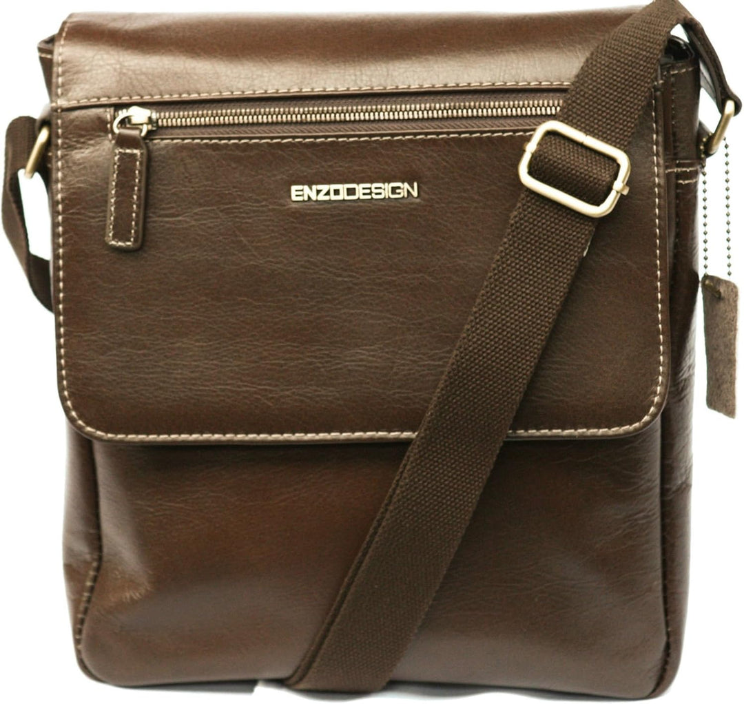 Unisex Umhängetasche mit Tabletfach - Weiches Leder - Braun, Braun
