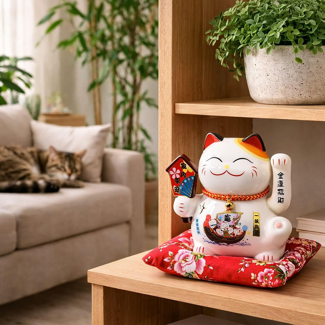 Freak Scene Glückskatze - Maneki-Neko - Winkekatze aus Porzellan 15,5 cm weiss - Maneki Neko 02