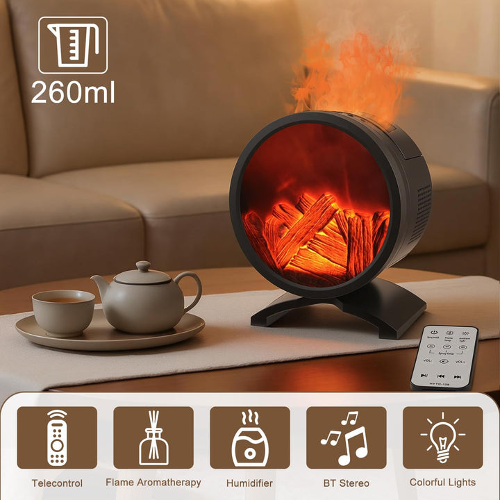 Aroma Diffuser, Diffuser Ätherische Öle mit 5 Farben Licht Flammeneffekt, Wasserlose Abschaltautomat