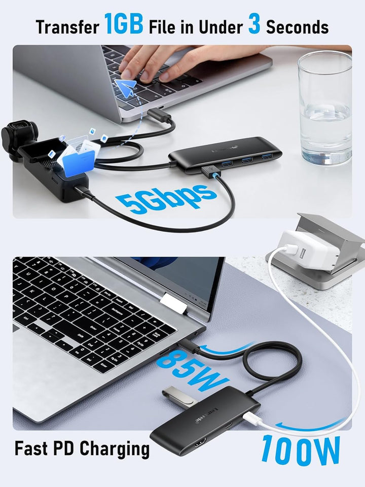 Lemorele Docking Station Dual Monitor,7-in-1 USB C Hub with HDMI +USB C DP Adapter 4K@60Hz, 3 USB 3.